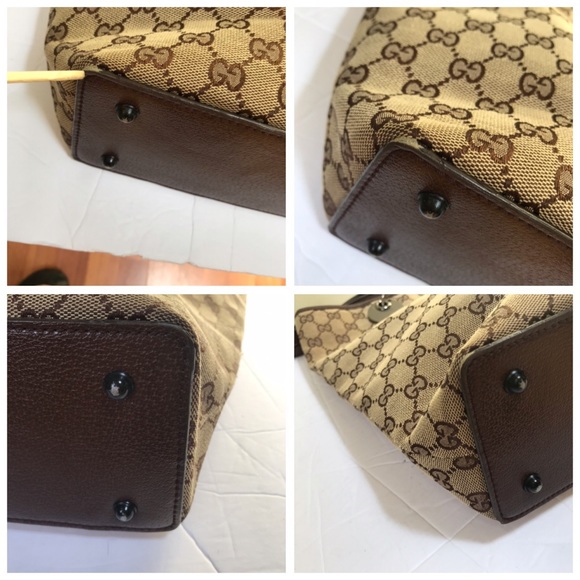 GUCCI GG Monogram Large Eclipse Tote Shoulder Bag Canvas Leather Purse Brown - Picture 15 of 17